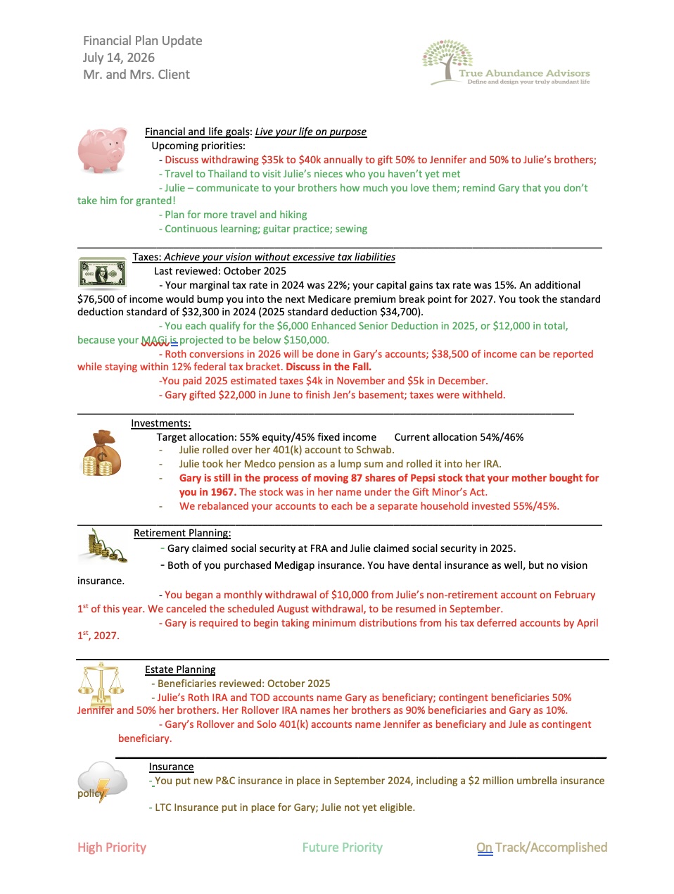 One Page Financial Plan Preview