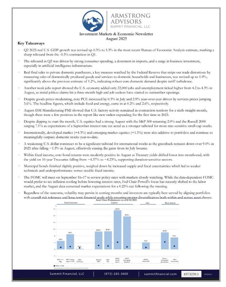 SF Investment Markets and Economic Newsletter - August 2025 Thumbnail