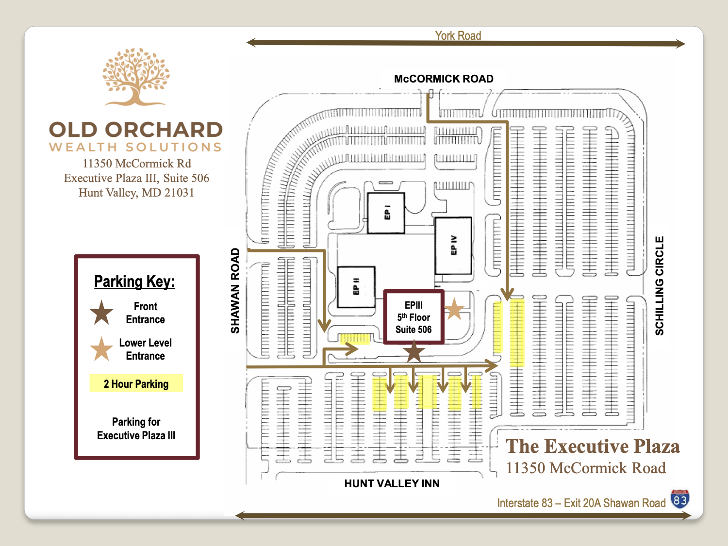 Parking map Baltimore, MD, Old Orchard Wealth Solutions