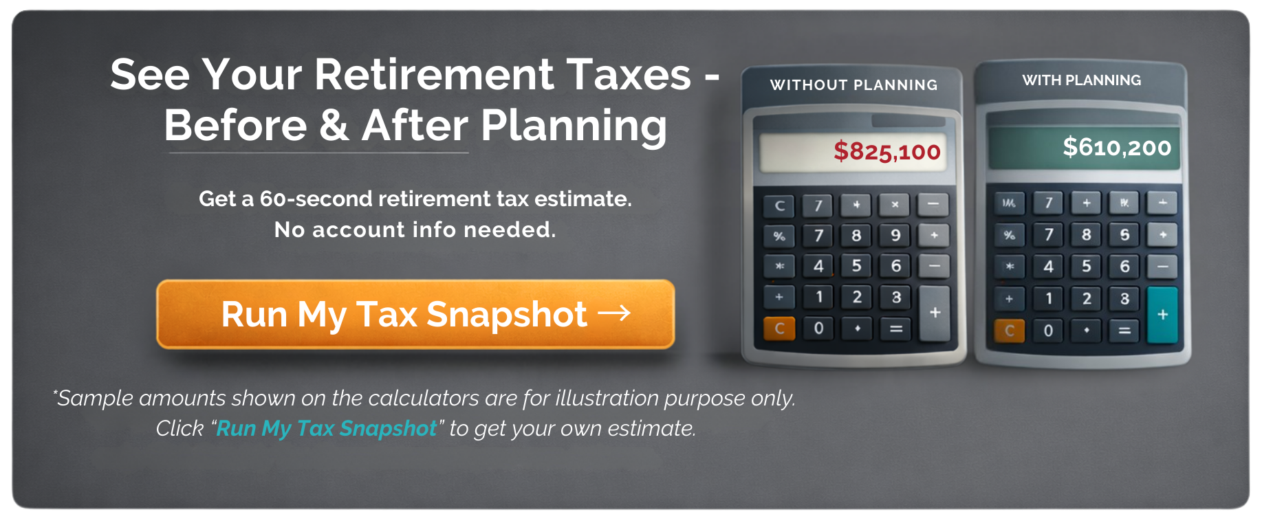 Estimate your retirement taxes before and after planning.