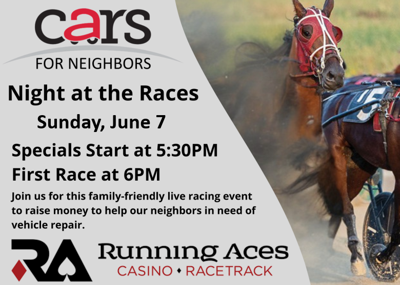 June 7: Night at the Races benefitting Cars For Neighbors Thumbnail