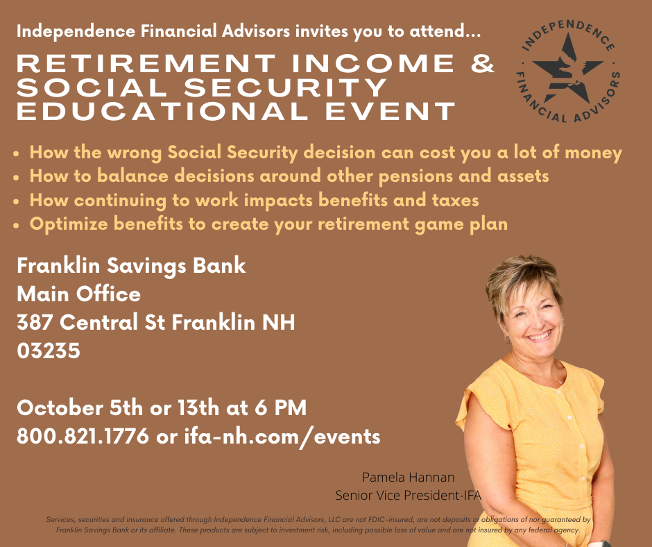 Retirement Income Planning and Social Security-Franklin NH-Oct 5th or Oct 13th Thumbnail