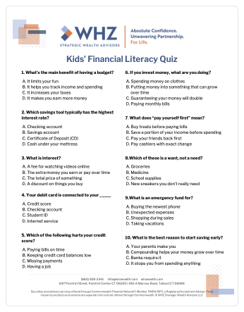 financial literacy quiz worksheet
