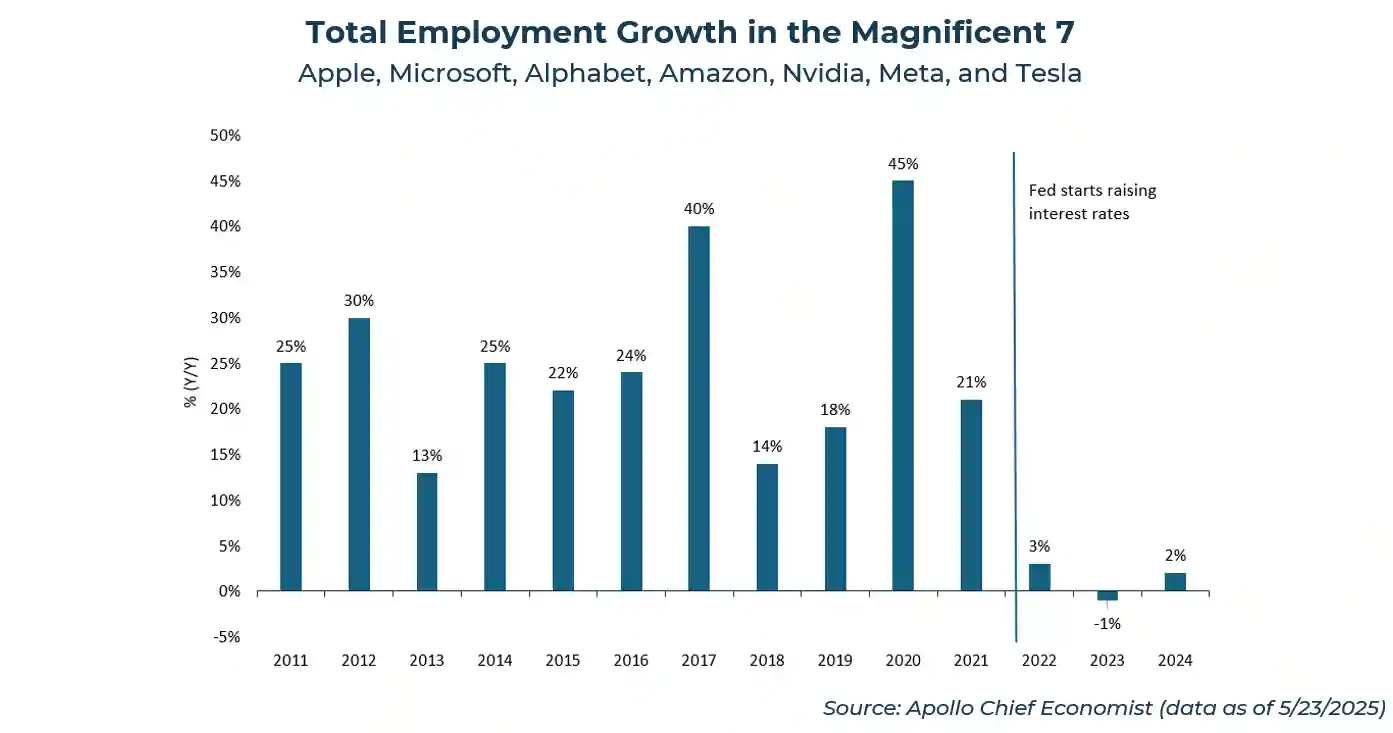 chart showing Total Employment Growth In The Magnificent 7